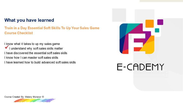 Essential Soft Skills To Up Your Sales Game Course What You Have Learned Lesson 2